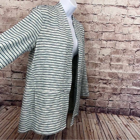 T by Talbots Teal Stripe Long Sleeve Open Cardigan - Picture 3 of 9